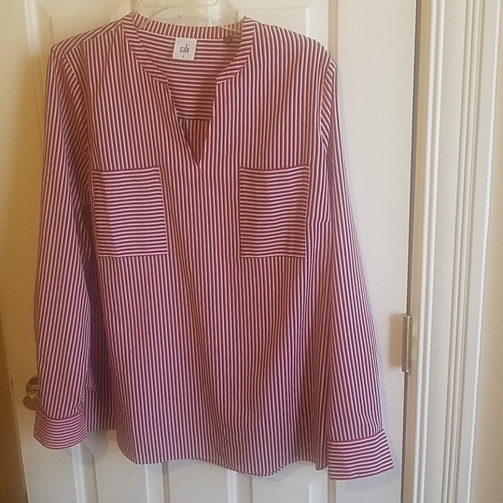 Cabi Franklin Stripe red white blue blouse